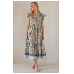 Miss Madigan Gardenia Scalloped Pleated Midi Dress Multi‎ Size XS